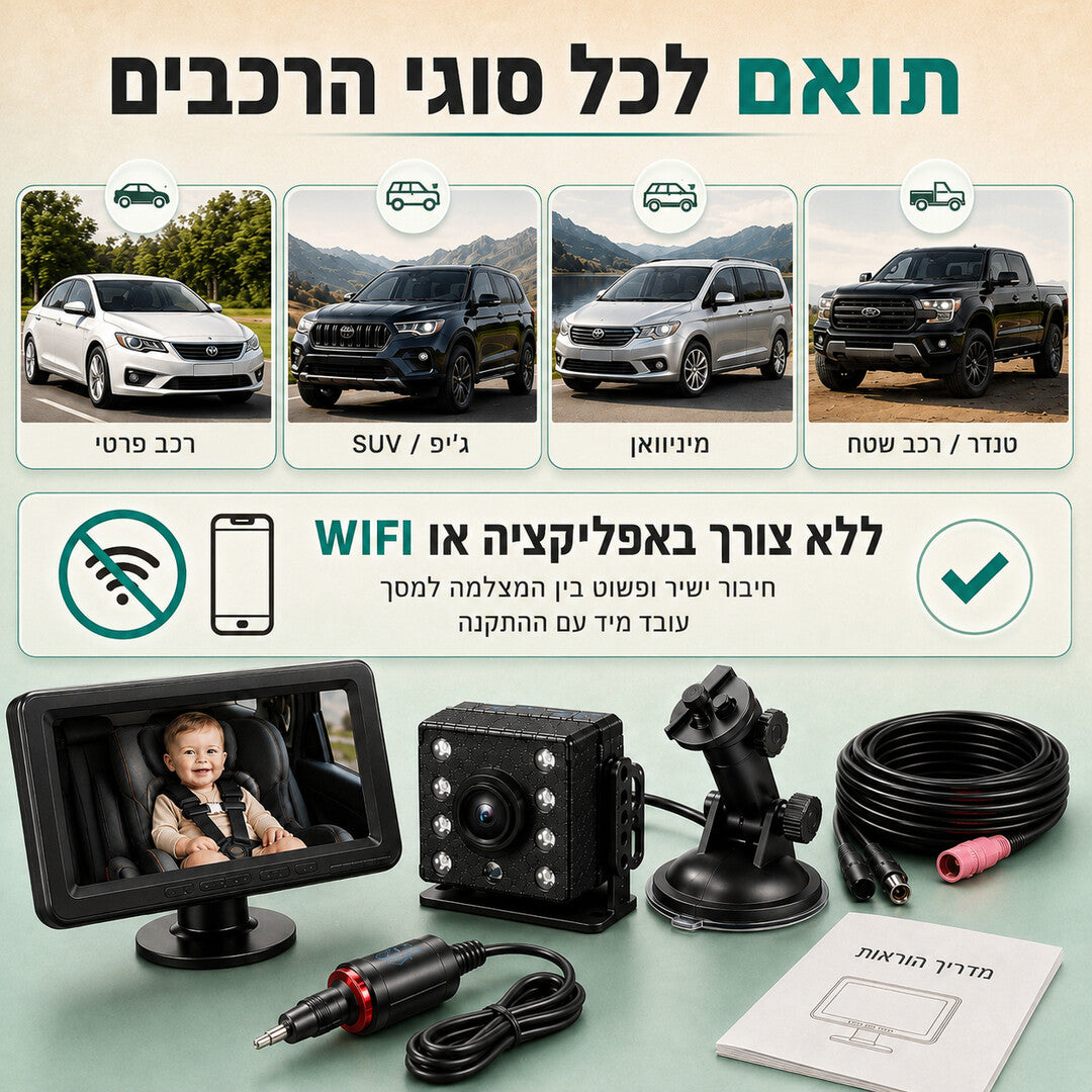 מצלמת רכב לתינוק לנסיעה בטוחה - BabyCameraᵀᴹ
